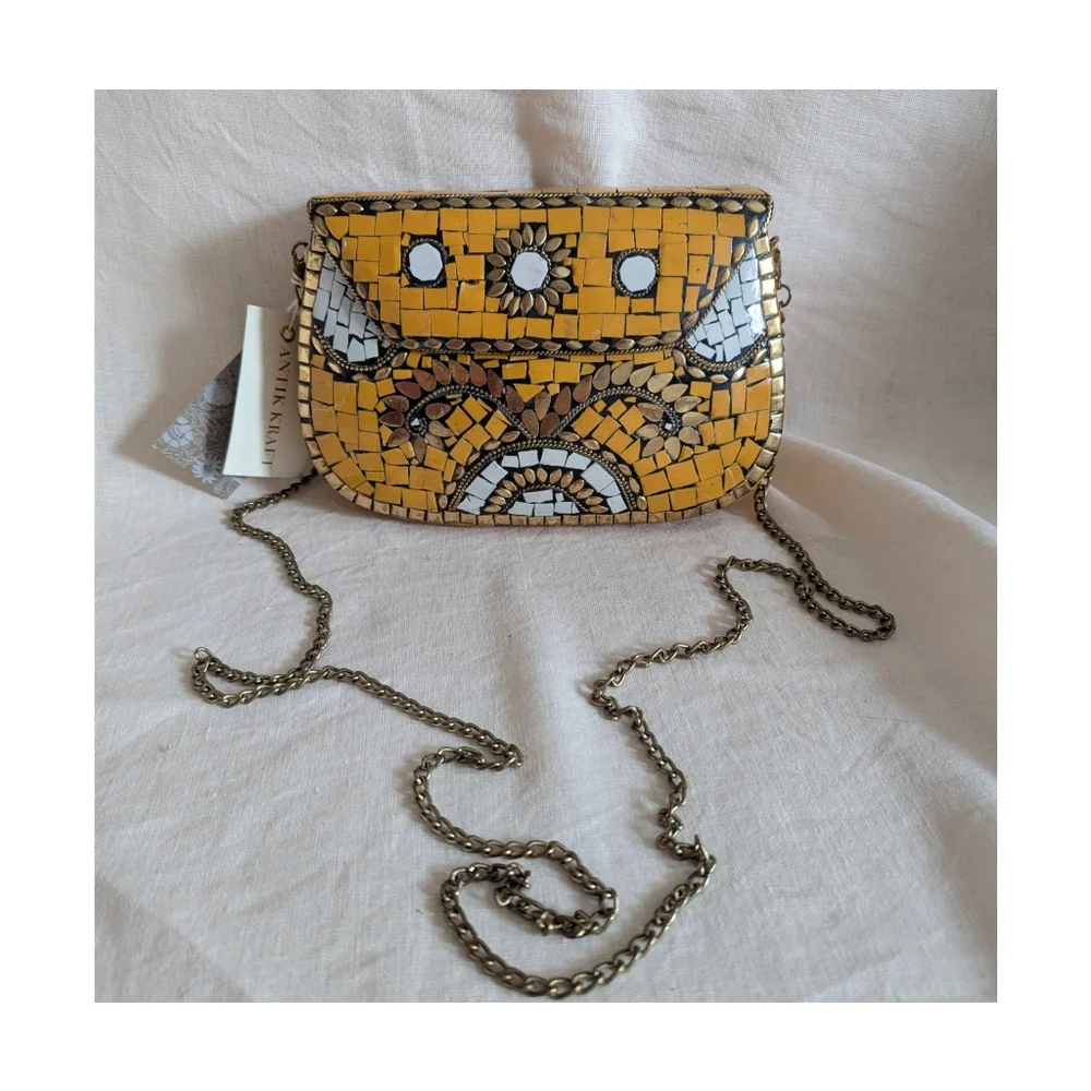 NWT Antik Kraft Mosaic Yellow Clutch